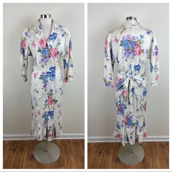 Moonglow Dresses & Skirts - Vintage Moonglow Floral Maxi Dress Long Sleeve Women Size Large White Pink